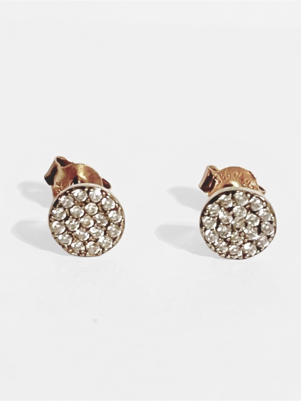 IBB Pave Crystal Studs Earrings Rose Gold Plated 925 Sterling 1/4" 6mm Round